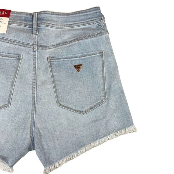 Guess Los Angeles Tennette Fray Hem Denim Shorts With Rose Gold Hardware - Picture 5 of 10